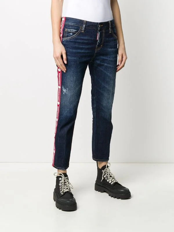 Dsquared2 Logo Tape Cropped Denim Jeans