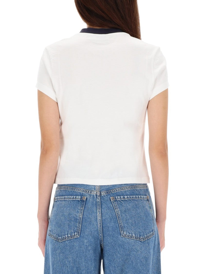 Off-White Cropped T-Shirt With Embroidered Logo