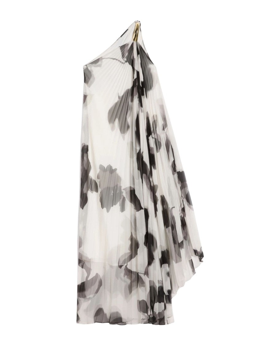 Max Mara Black White Pleated One-Shoulder Dress