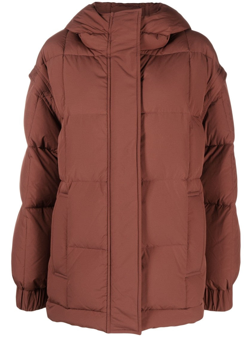 Stand Studio Boxy Brown Puffer Jacket With Oversized Sleeves