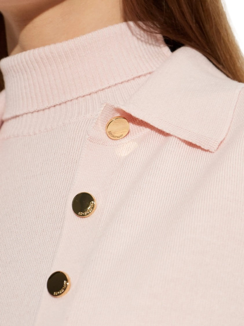 Sportmax Light Pink Lirica Cropped Gold Button Cardigan