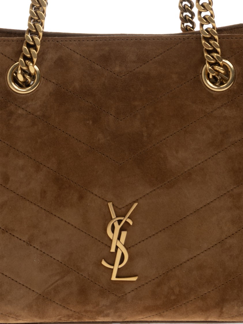 Saint Laurent Niki S Chevron Quilted Gold-Accent Suede Handbag