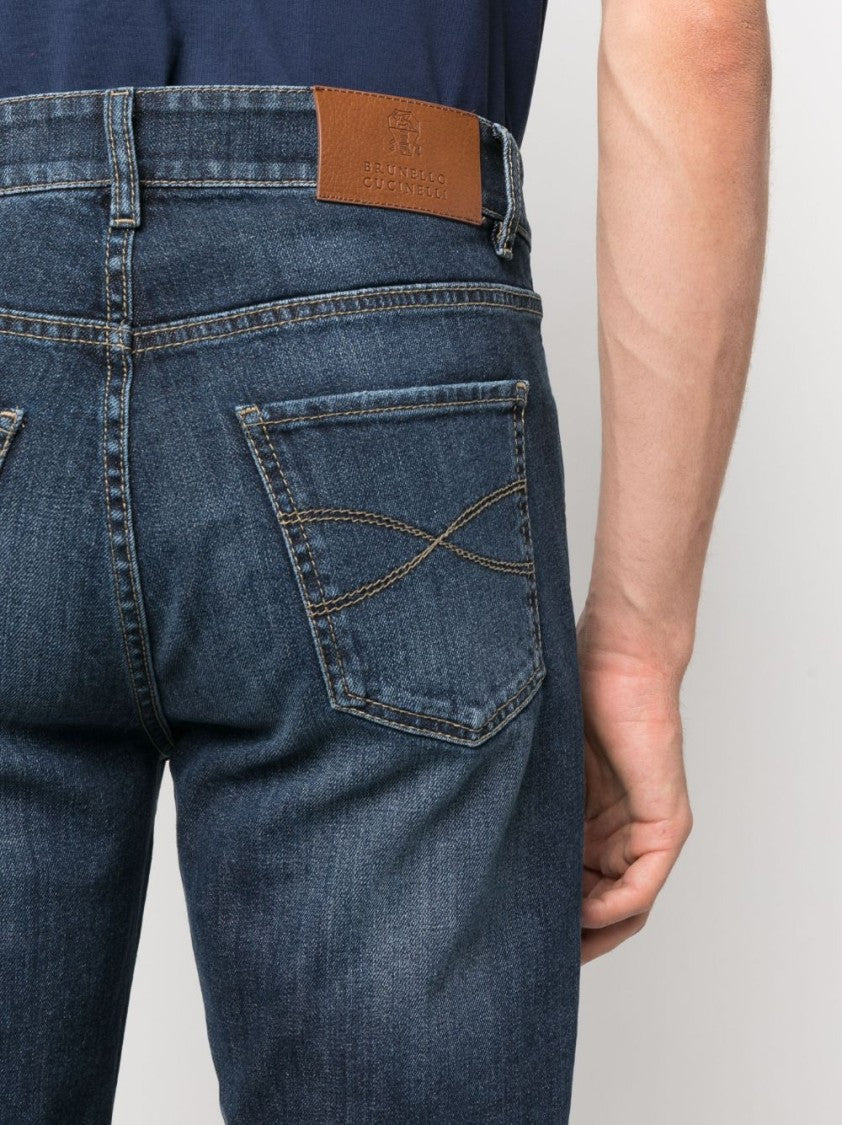 Brunello Cucinelli Blue Mid-Rise Denim Five-Pocket Jeans