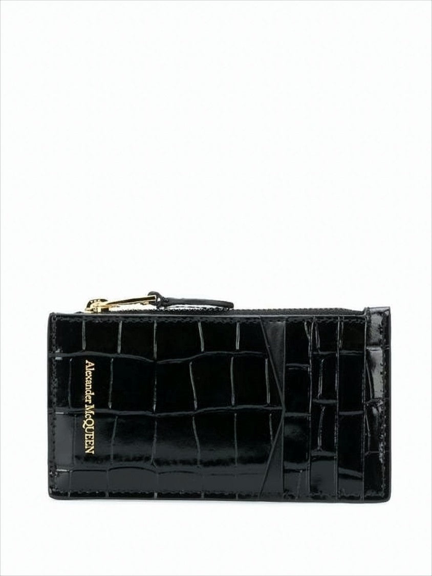 Alexander Mcqueen Crocodile-Embossed Calf Leather Wallet With Gold Accents