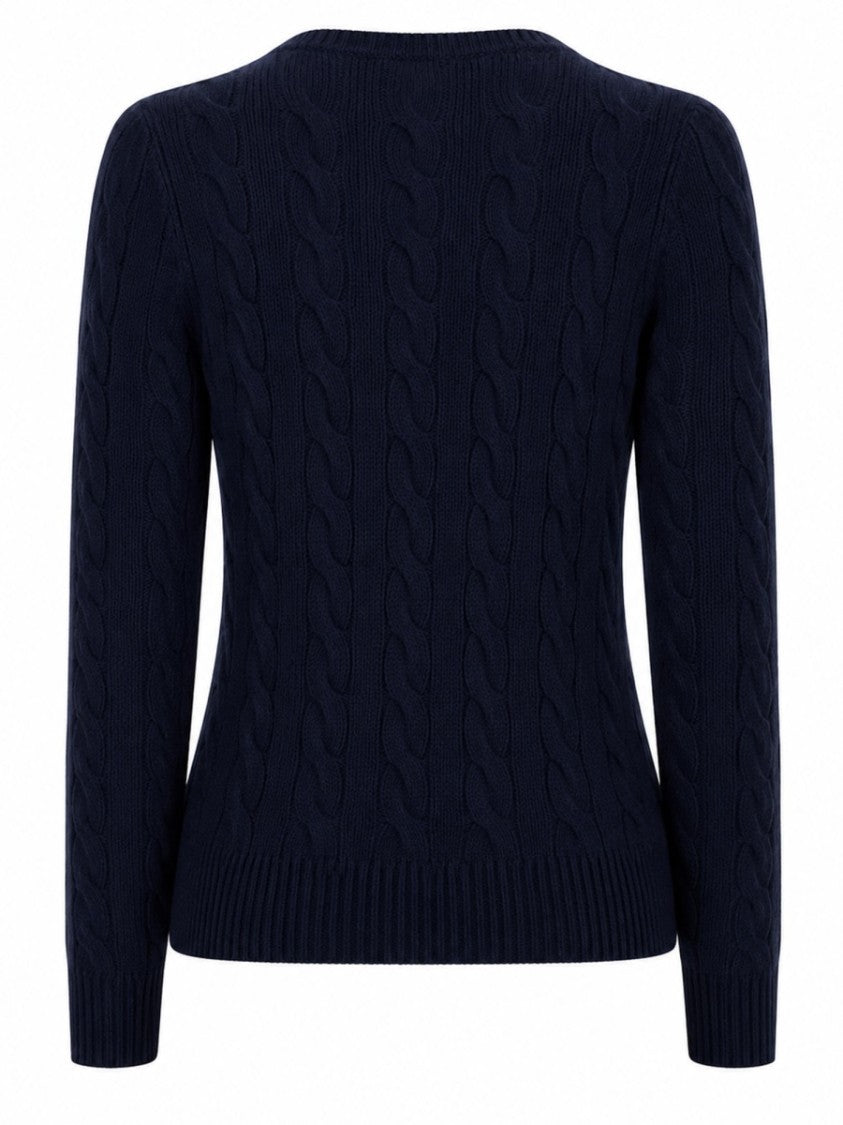 Polo Ralph Lauren Cable Knit Cardigan With Embroidered Logo And Wooden Buttons