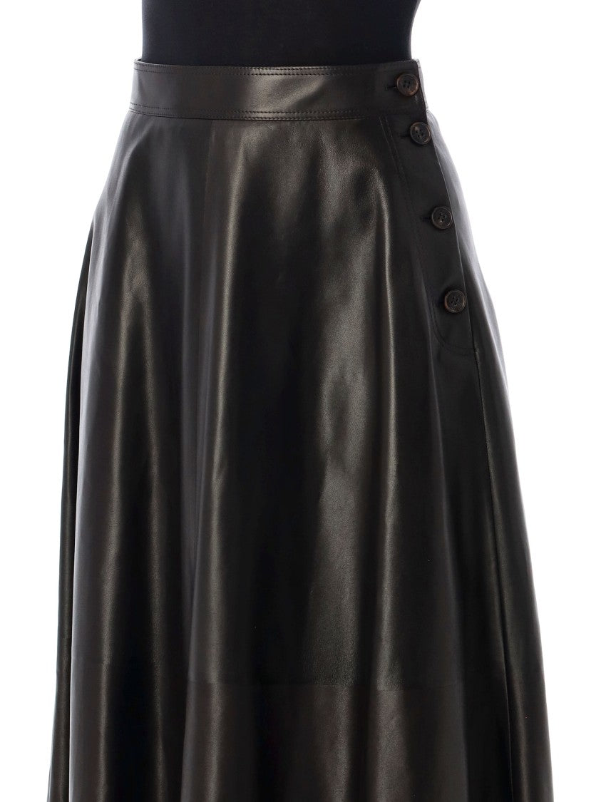 Polo Ralph Lauren Vickie High-Waisted Flared Leather Midi Skirt