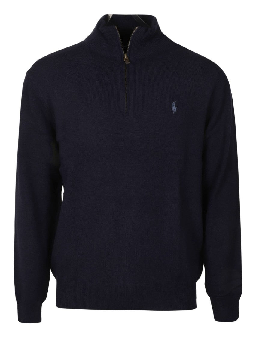 Polo Ralph Lauren Navy Wool Sweater With High Collar