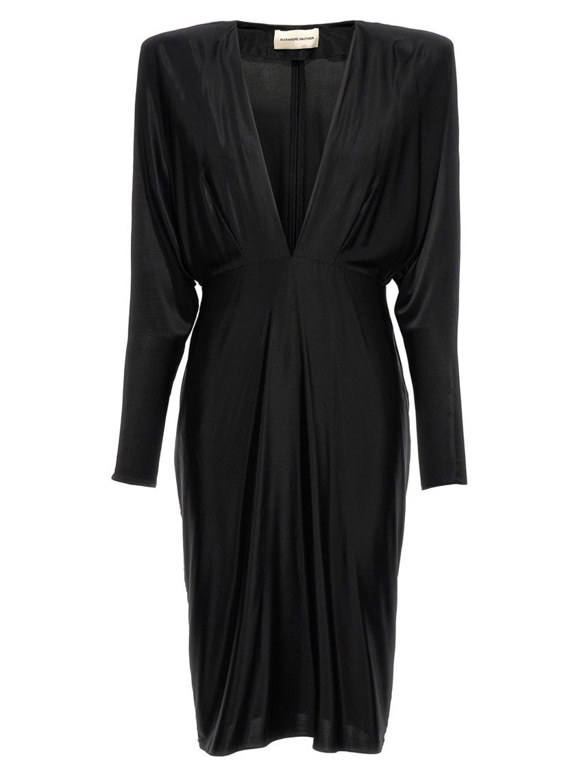 Alexandre Vauthier Structured Black V-Neck Jersey Dress