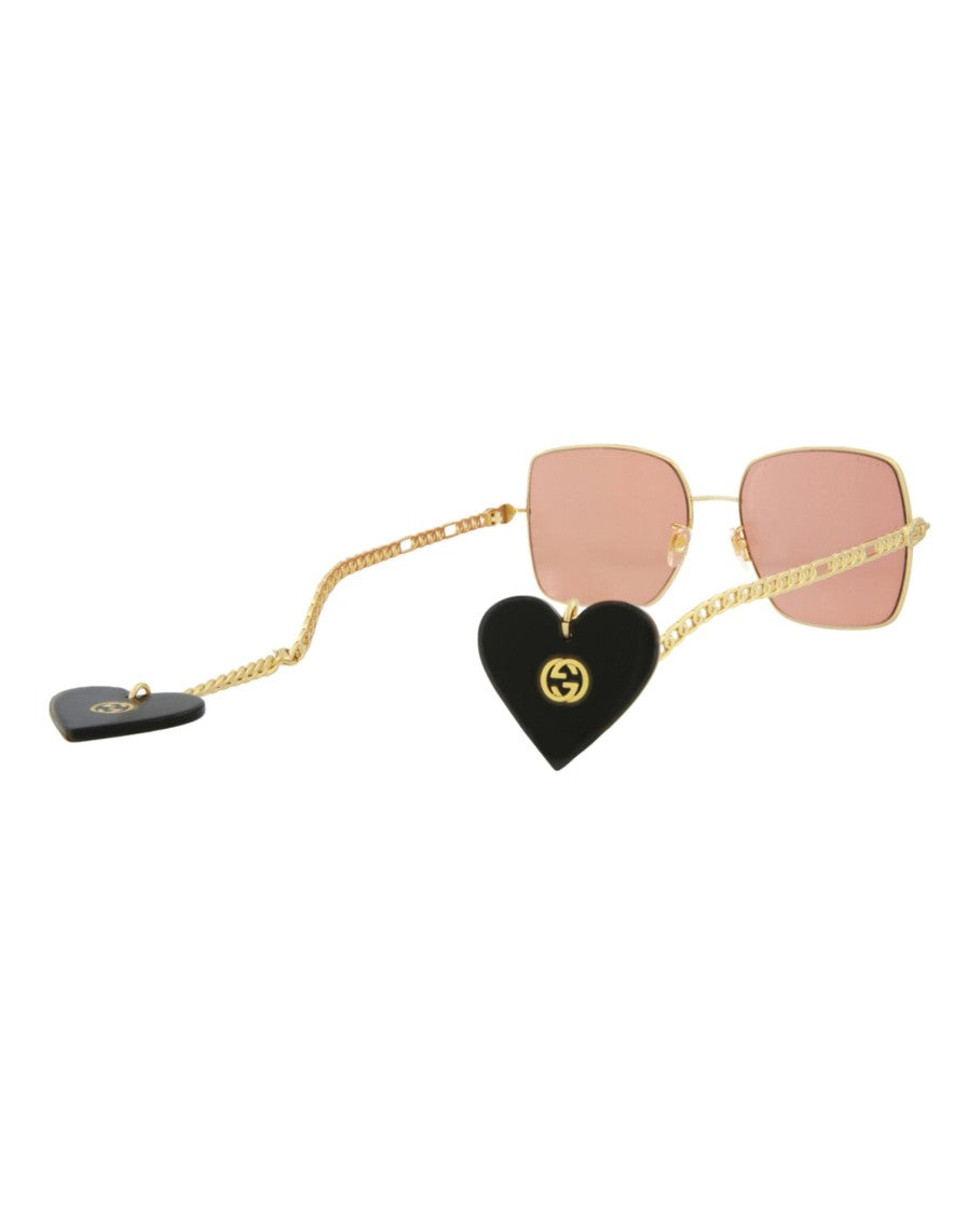 Gucci Square-Frame Metal Sunglasses With Heart-Shaped Charm