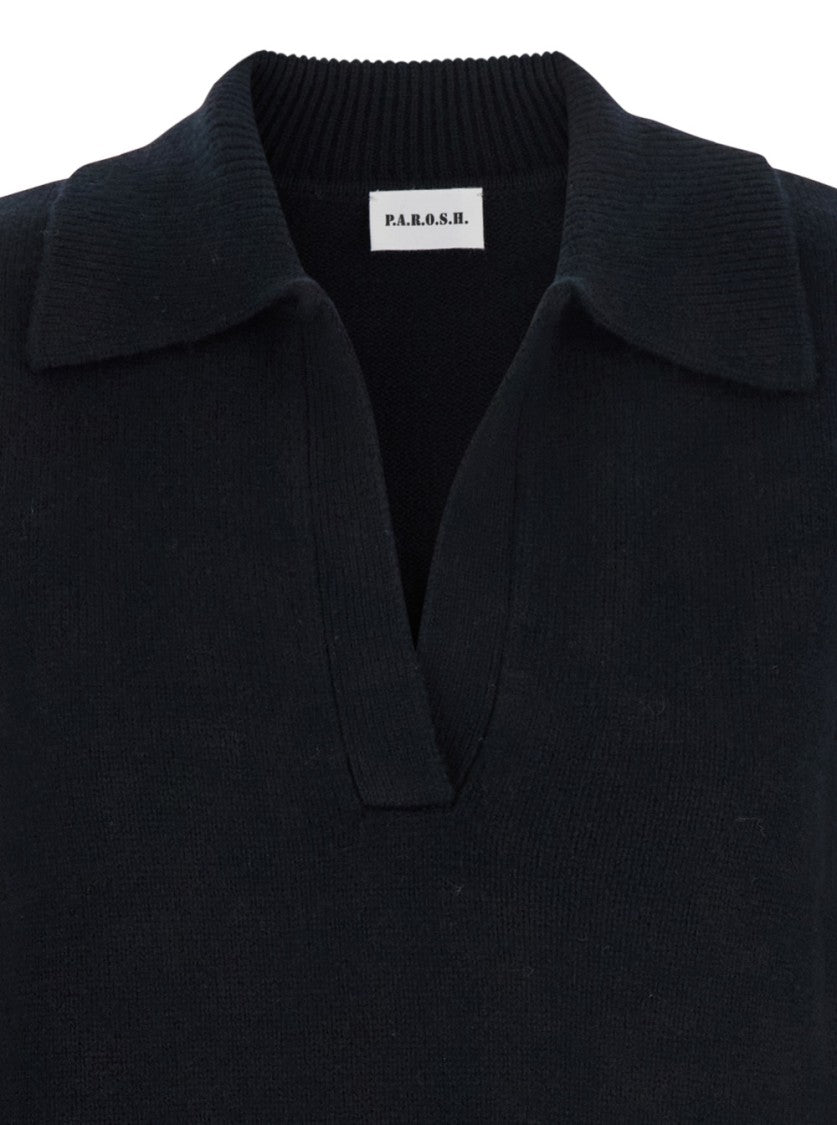 P.A.R.O.S.H. Polo Neck Sweater With Deep V-Neckline