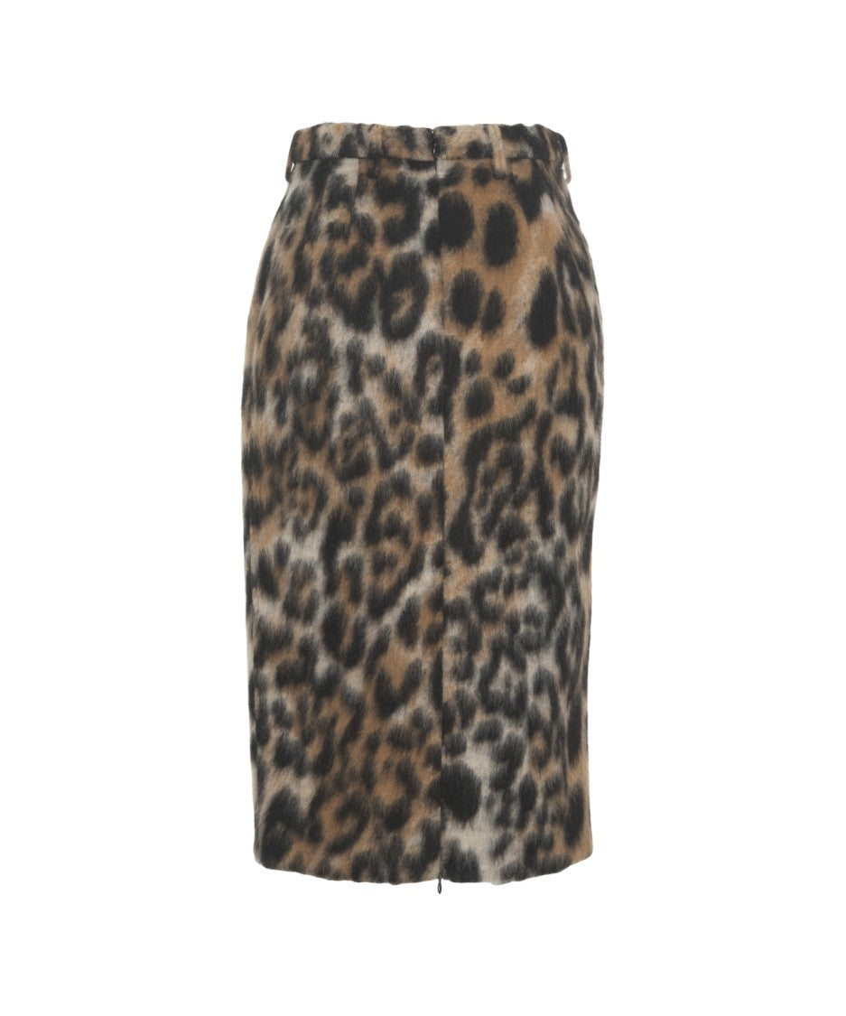N°21 Animal Print Midi Pencil Skirt With High Waist And Belt Loops