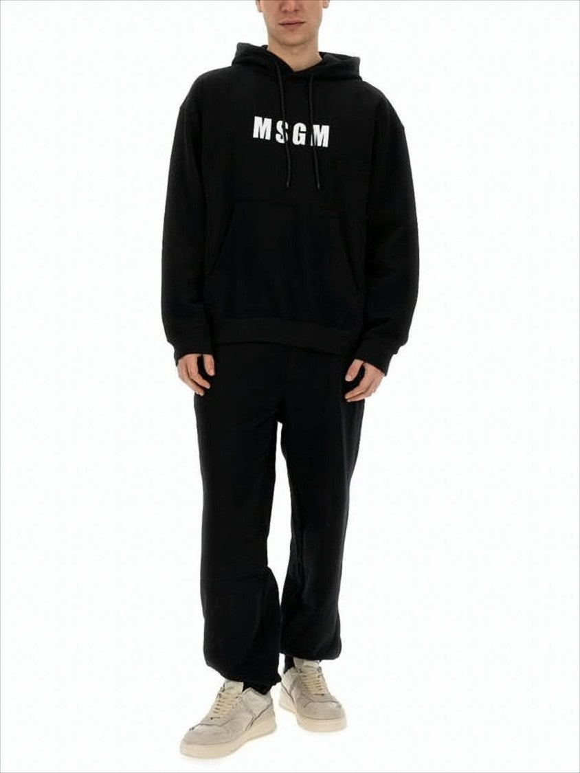 Msgm Relaxed-Fit Black Hoodie With Bold Logo