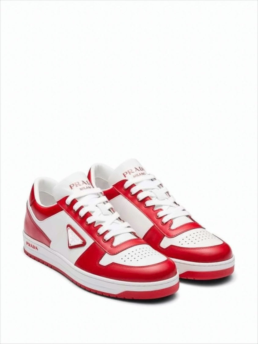 Prada Low-Top Sneakers With Bold Red And White Color Blocking