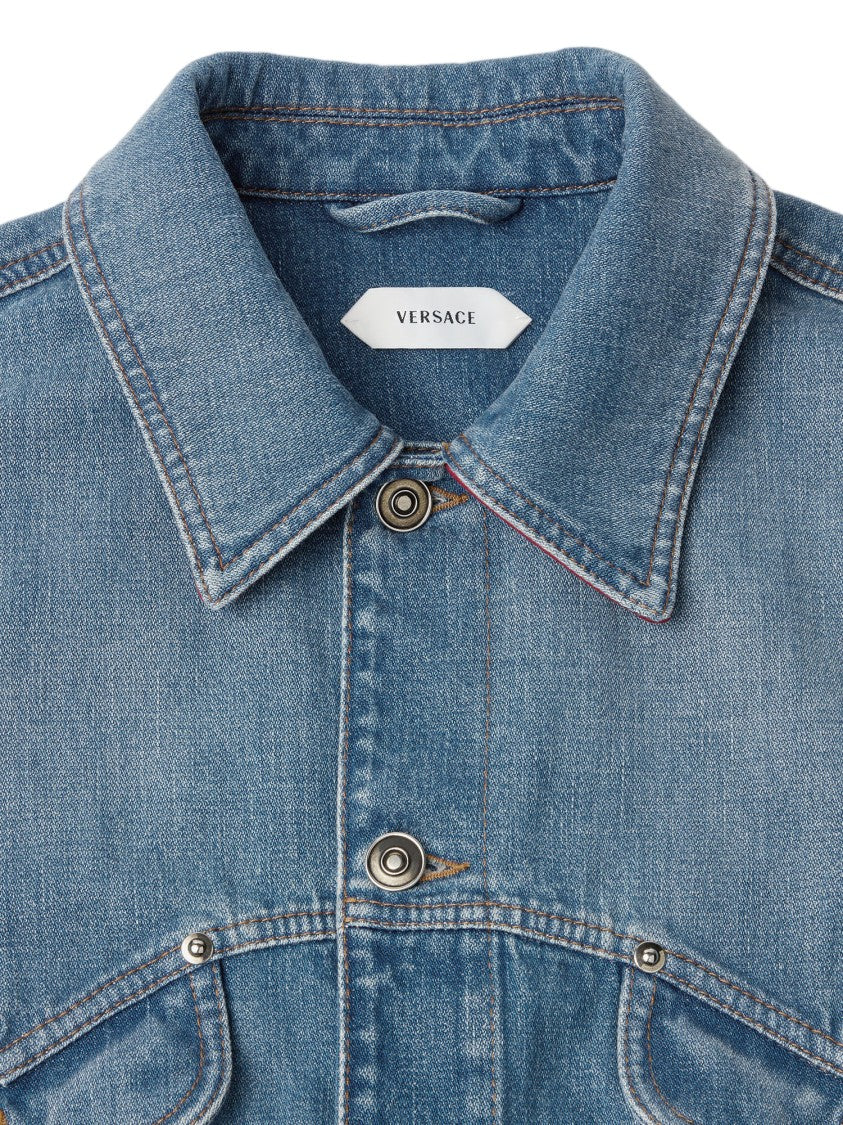 Versace Cotton Denim Jacket With Pointed Collar