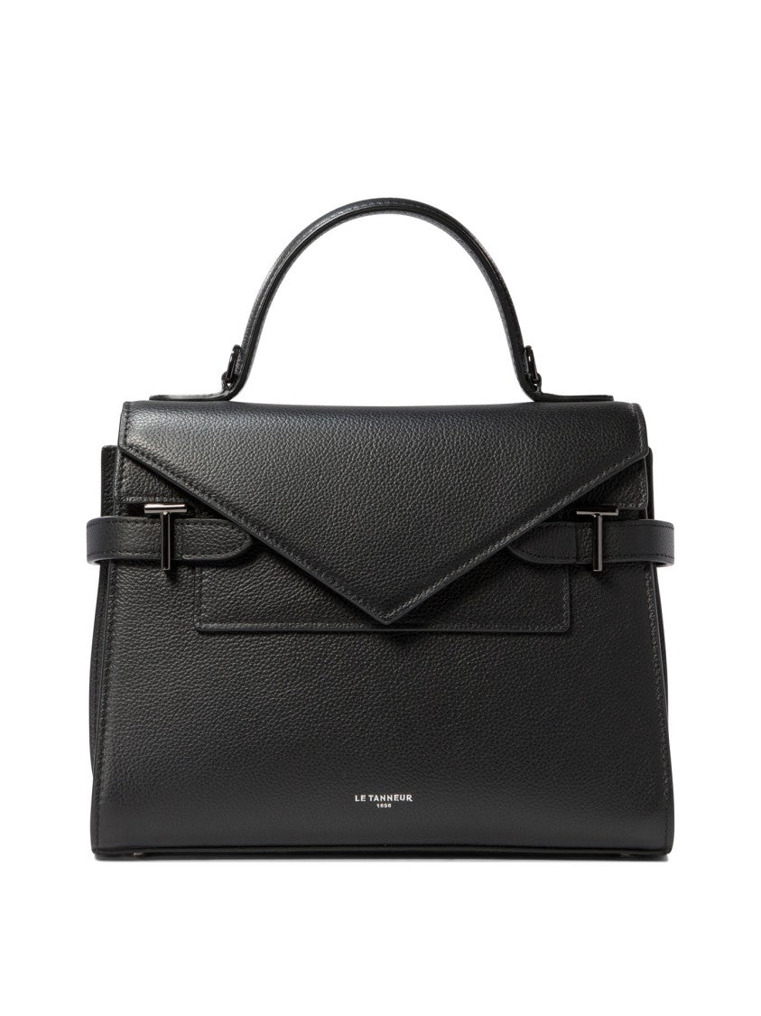 Le Tanneur Structured Black Handbag With Triangular Flap Closure