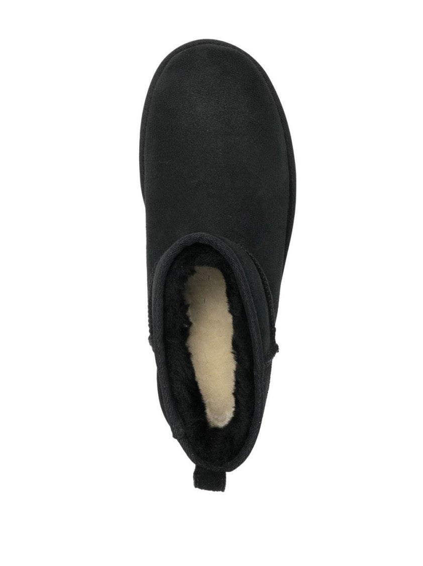 Ugg Black Classic Ultra Mini Plush Lined Leather Ankle Boots