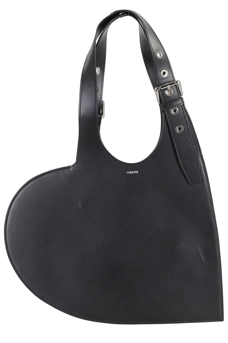 Coperni Black Belt Heart Double Handle Engraved Logo Leather Tote Bag