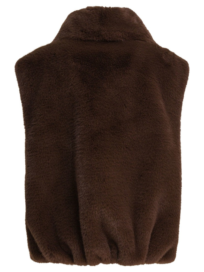 Pinko Brown Plush Textured Jacket With High Collar