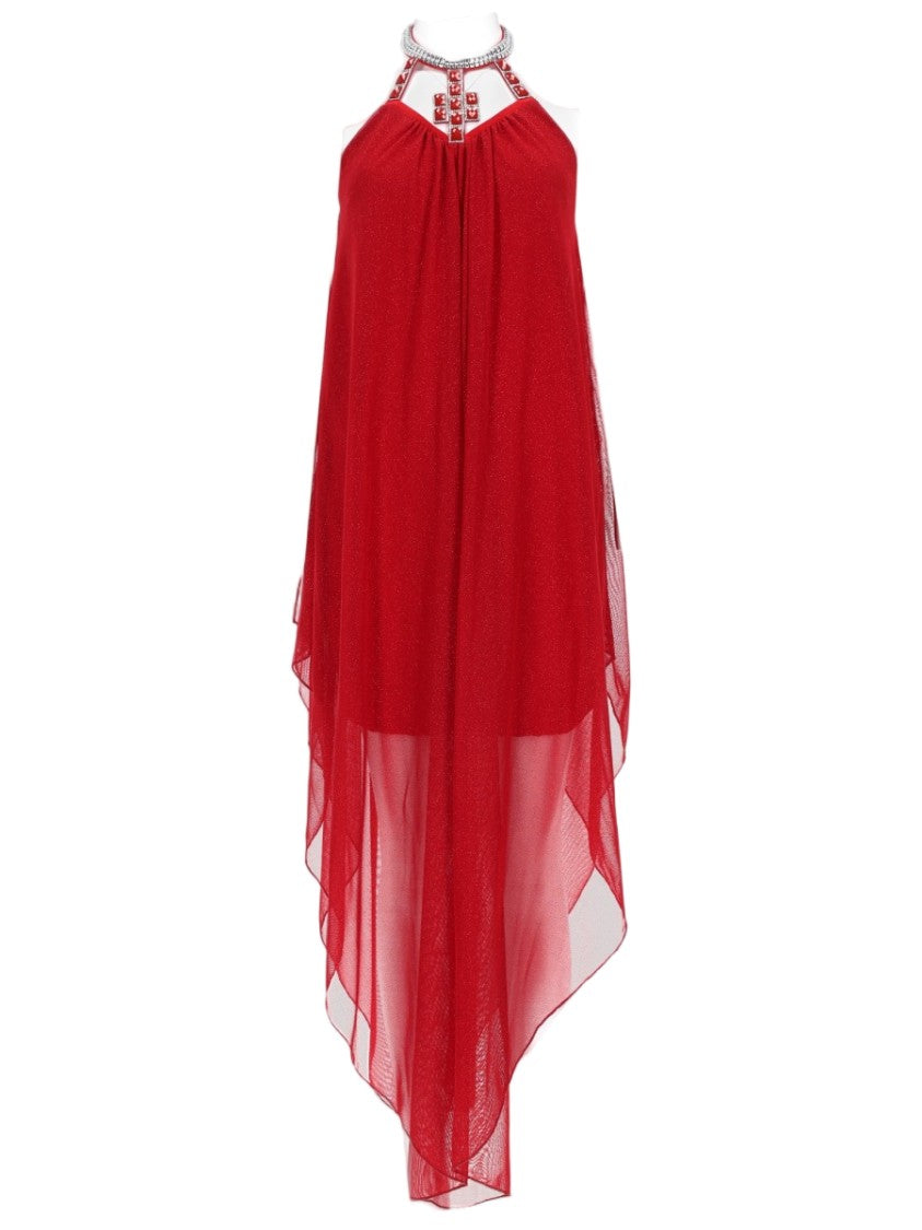 Joshe Asymmetrical Midi Dress With Sheer Overlay