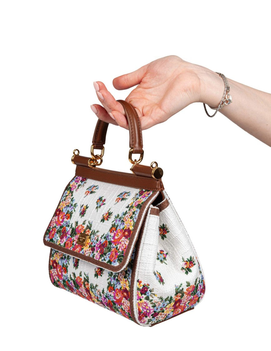 Dolce & Gabbana Small Sicily Leather & Embroidered Bag