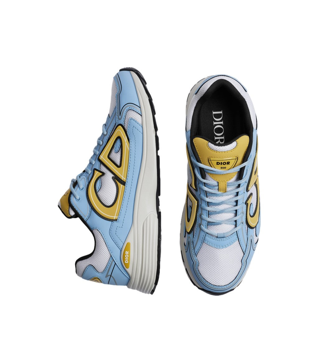 Christian Dior Dynamic Light Blue And White Sneakers With Bold Yellow Accents