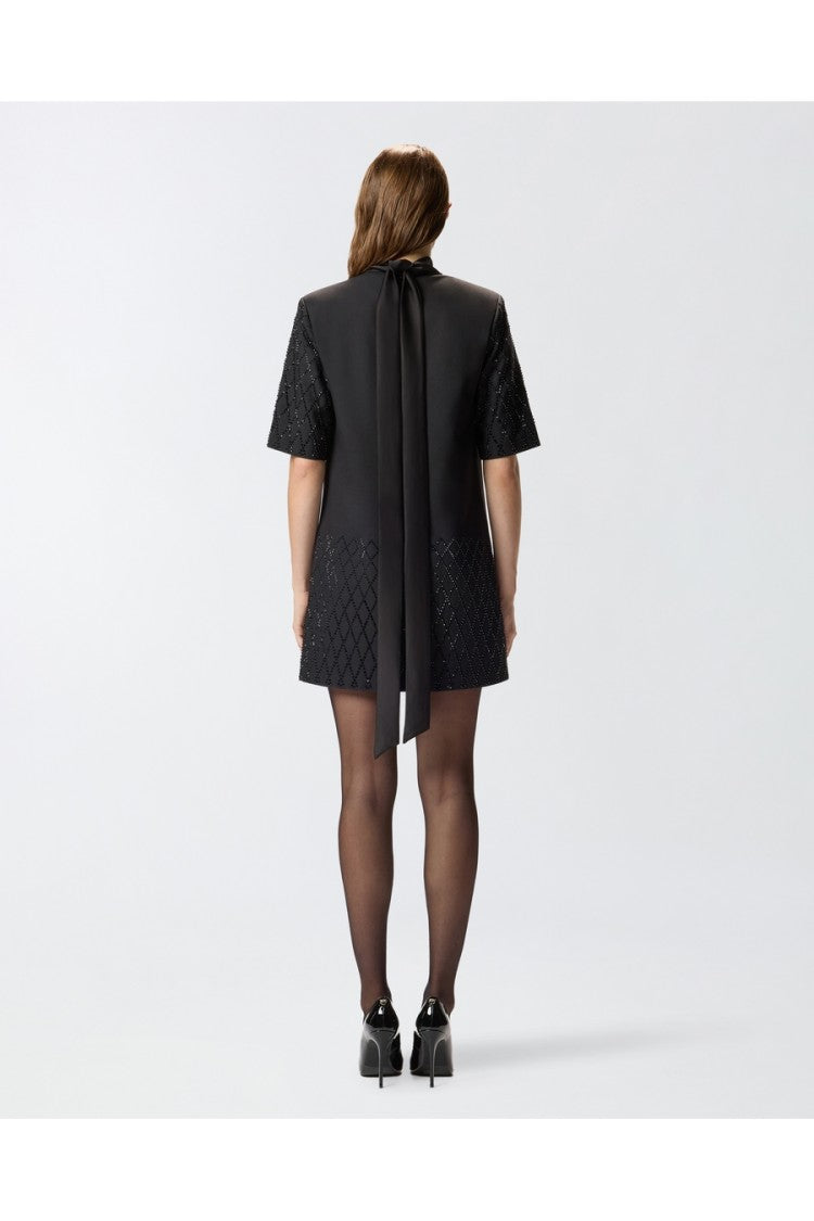 Pinko Black Polyester-Viscose Diamond-Pattern Mini Dress