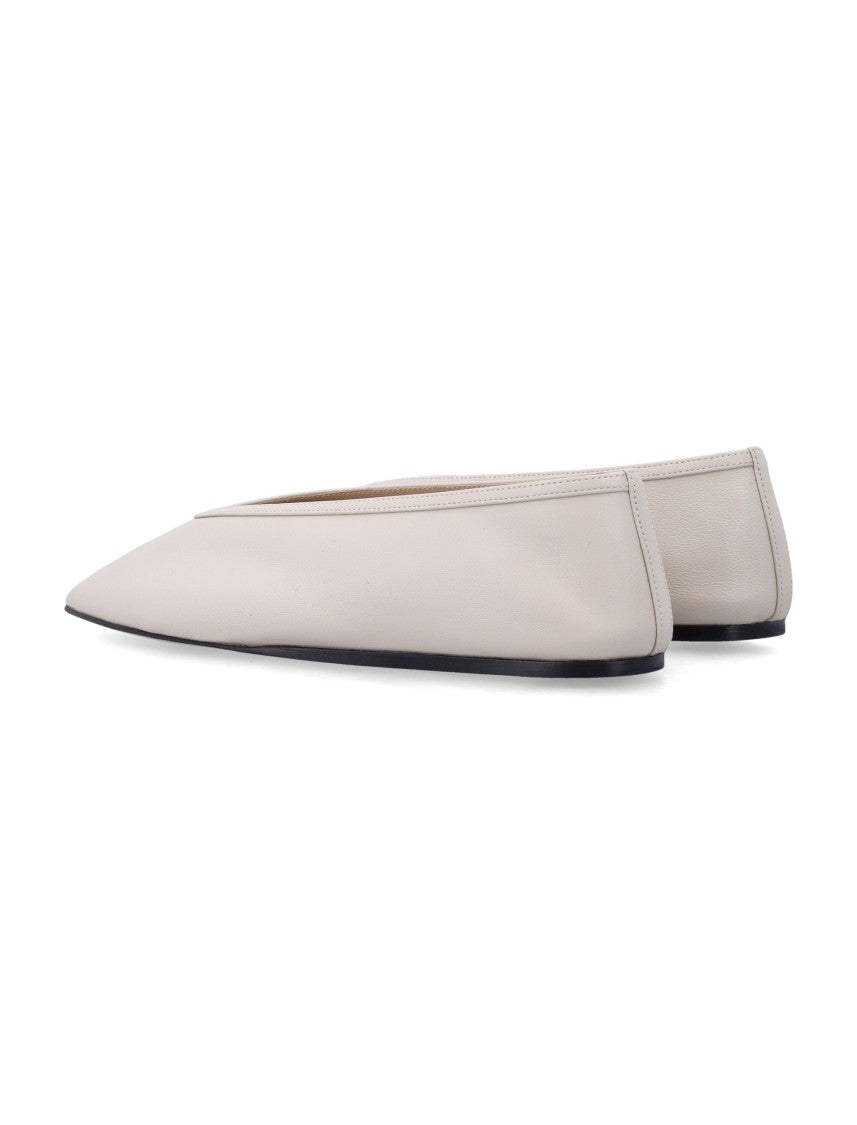 Le Monde Beryl Luna Handsewn Ecru Lambskin Flat Slippers