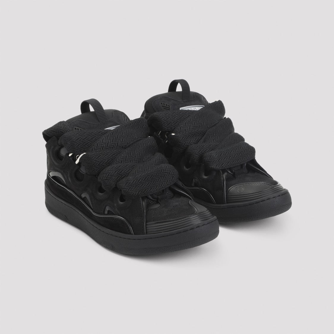 Lanvin Black Leather Sneakers With Textured Paneling