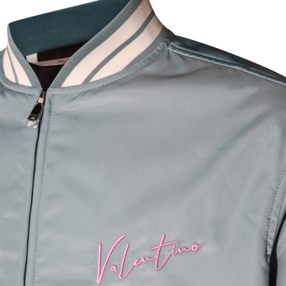 Valentino Light Blue Satin-Finish Casual Jacket With Logo Detail