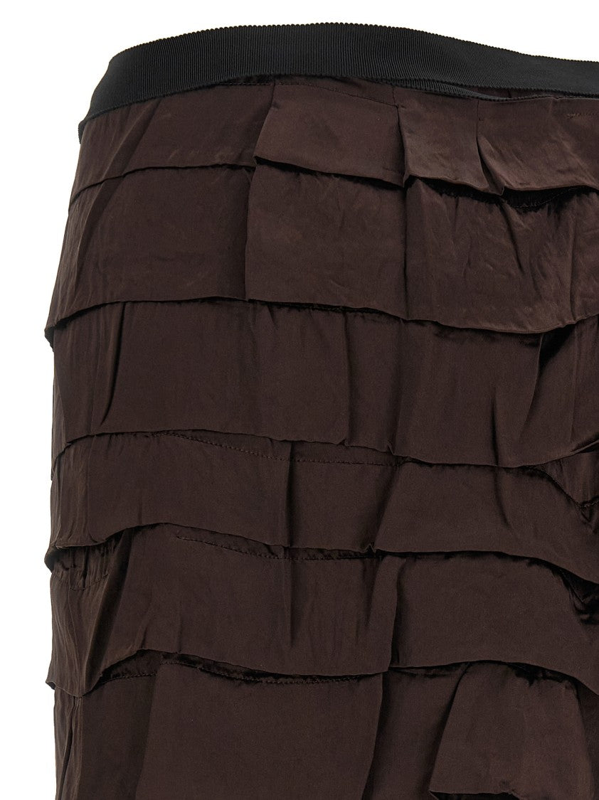 Prada Asymmetrical Patchwork Skirt With Ruffle Details And Grosgrain Tie