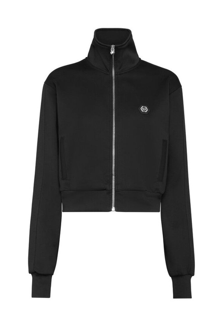 Philipp Plein Black Viscose-Polyester Cropped Track Jacket