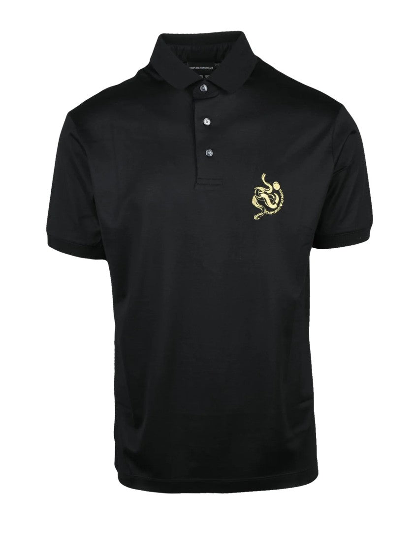 Emporio Armani Black Sustainable Lyocell-Blend Polo Shirt