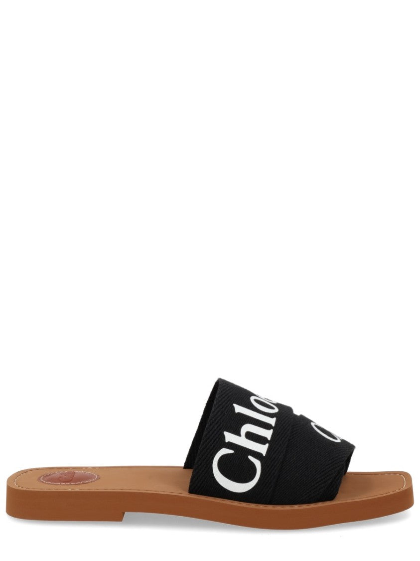 Chloé Woody Flat Logo Print Slide Sandals