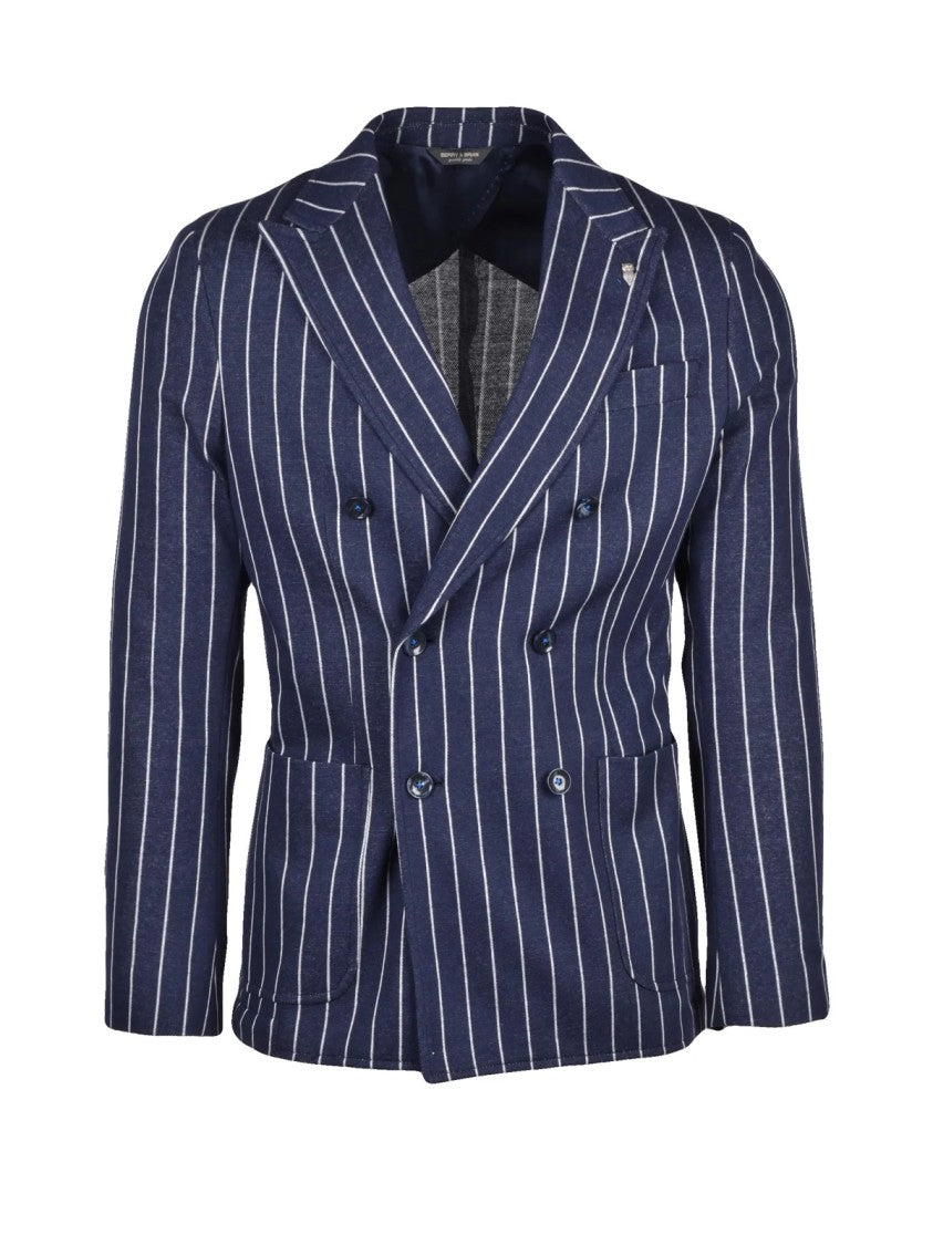 Berry & Brian Blue Cotton Polyester Men Blazer Jacket