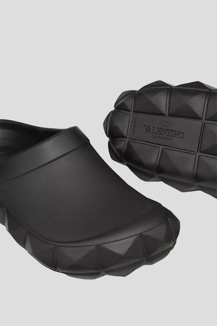 Valentino Black Rubber Roman Stud Turtle Slippers