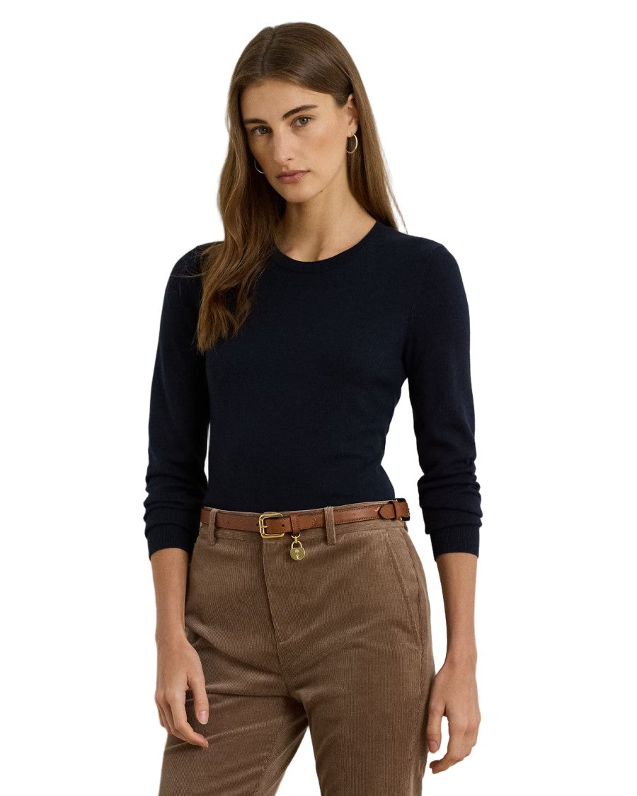 Lauren Ralph Lauren Shavonne Long Sleeve Pullover In Navy Blue Cotton Blend
