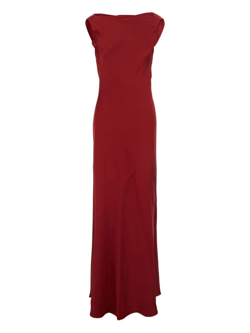 Antonelli Floor-Length Red Dress With Off-Shoulder Neckline