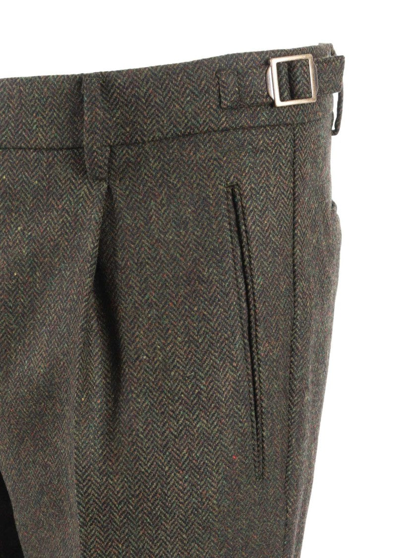Berwich Herringbone Pattern Wool Trousers With Tailored Fit