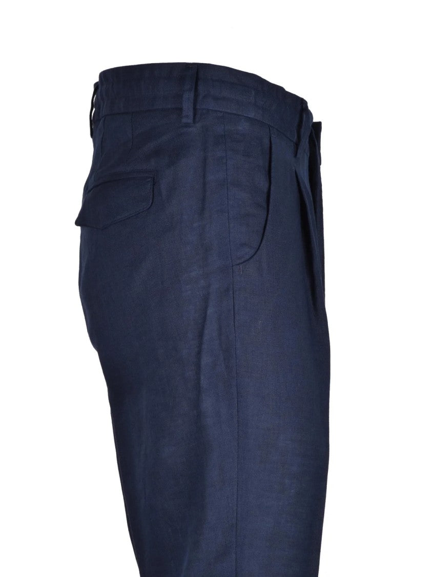 Lab 001 Navy Blue Linen Drawstring Formal Pants