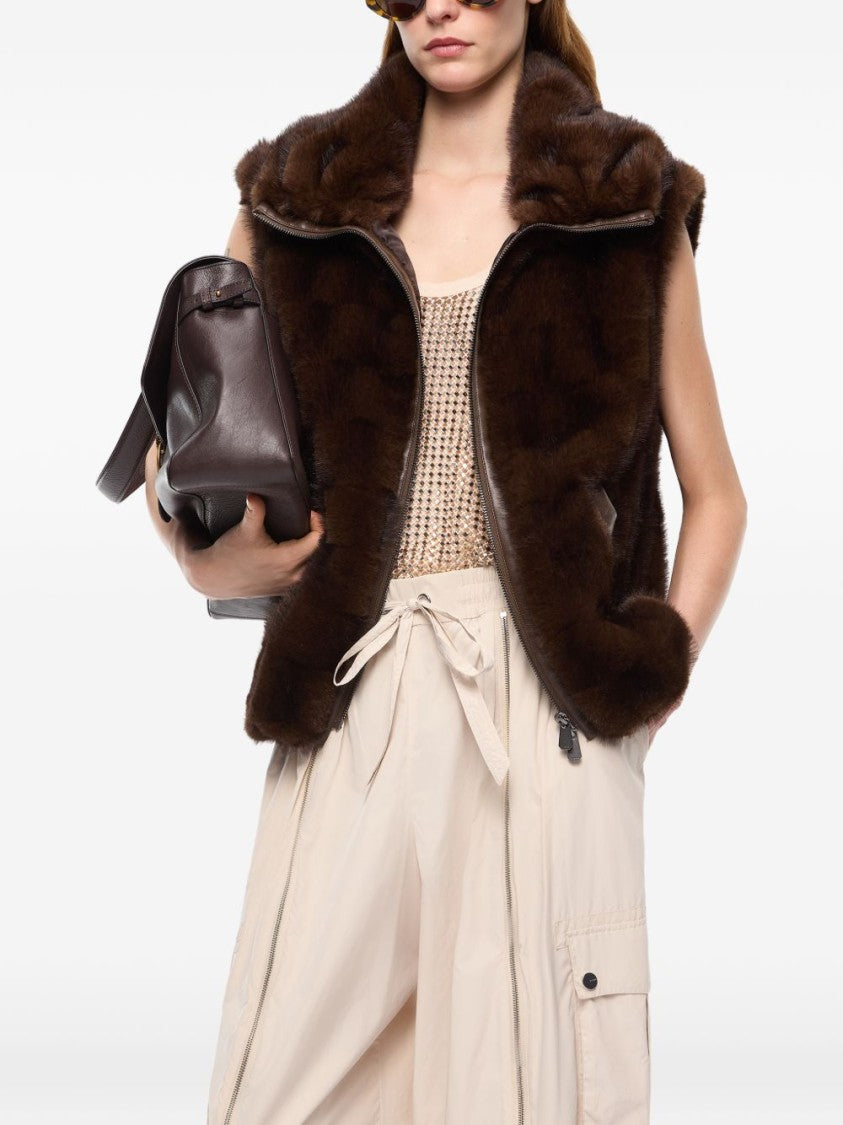 Pinko Dark Brown Faux Fur Leather Jacket