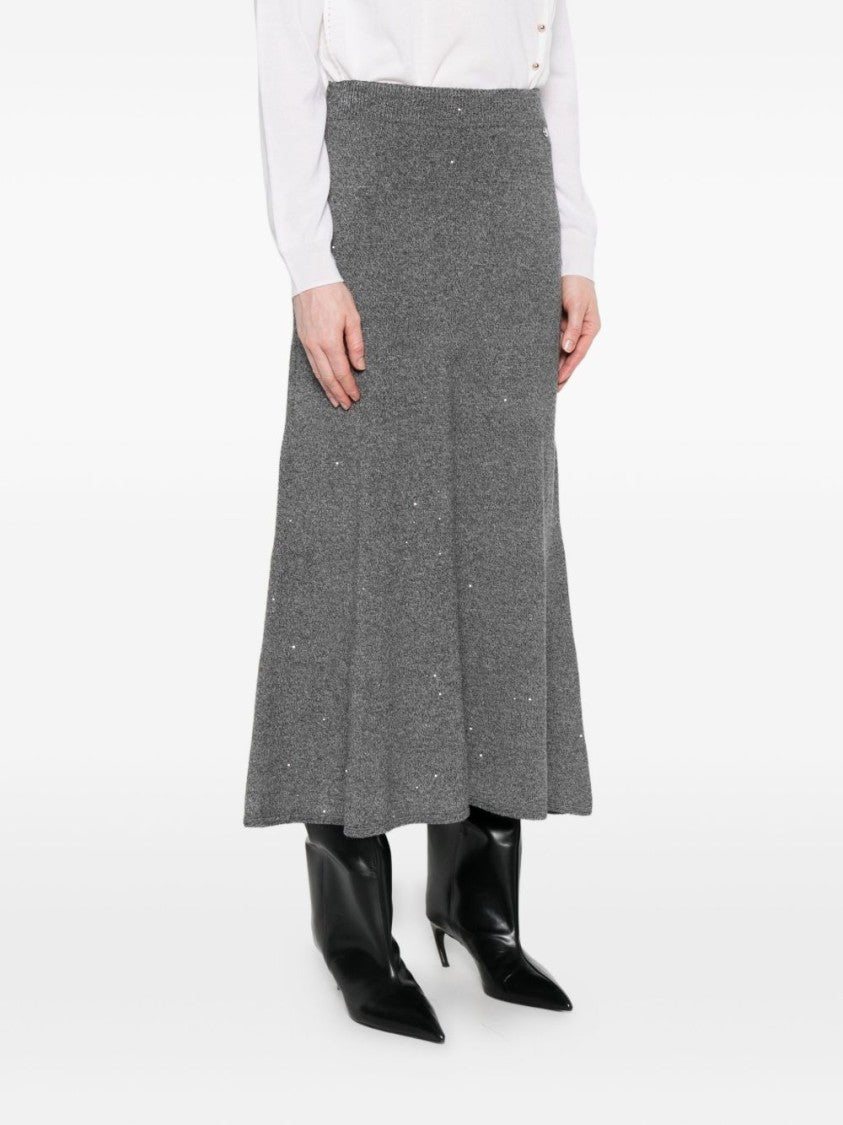 Liu Jo Mid-Length Textured Gray Skirt With Fitted Waistband