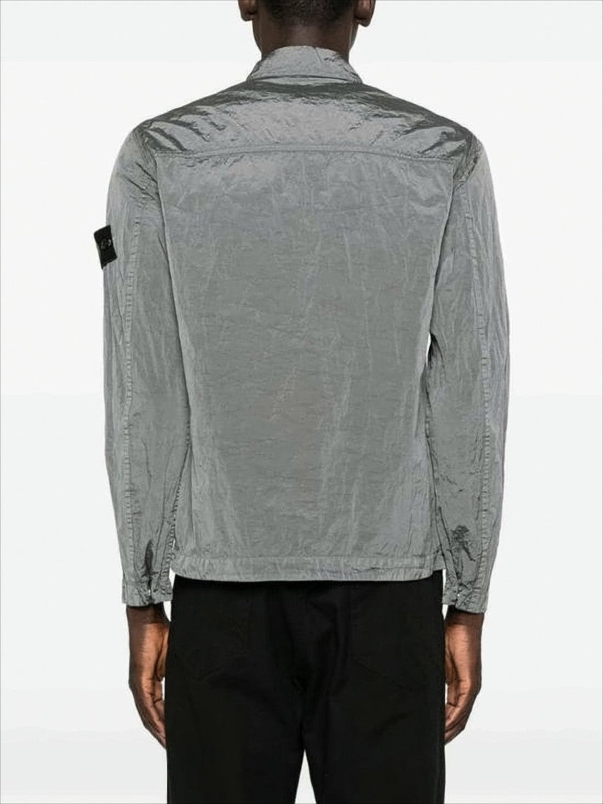 Stone Island Metallic Sheen Grey Overshirt In Recycled Nylon Fabric