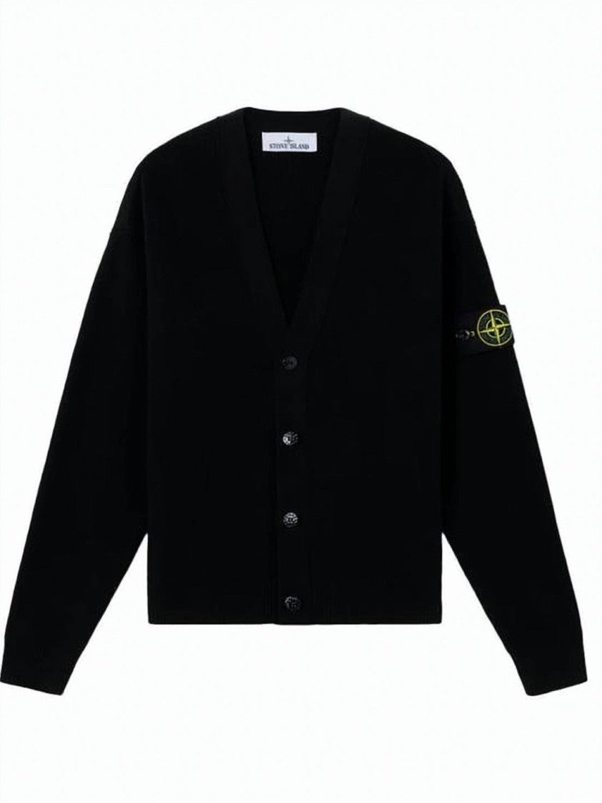 Stone Island V-Neck Cotton Cardigan With Distinctive Logo Patch