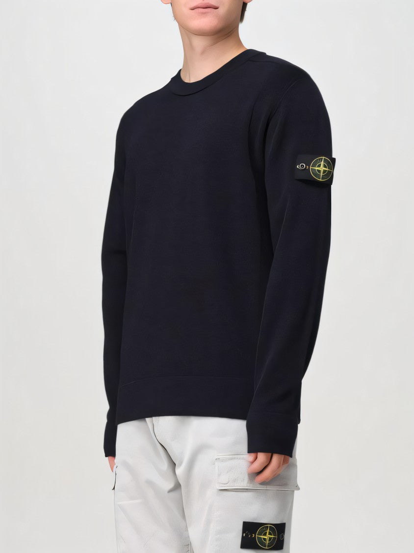 Stone Island Ribbed Detail Black Knit Sweater