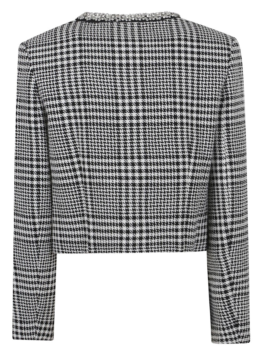 Self-Portrait Cropped Black Houndstooth Jacket