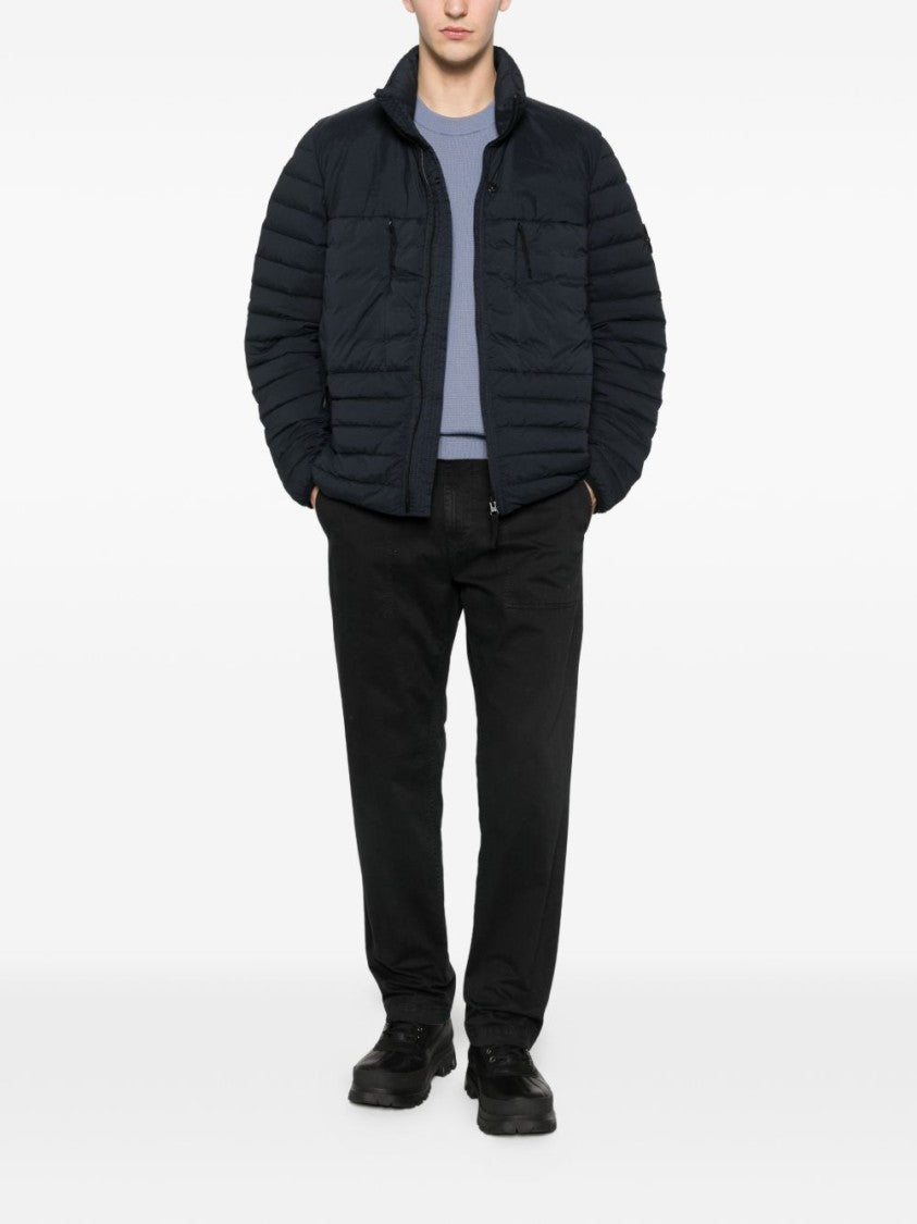 Stone Island Quilted Blue Puffer Jacket With Stand Collar