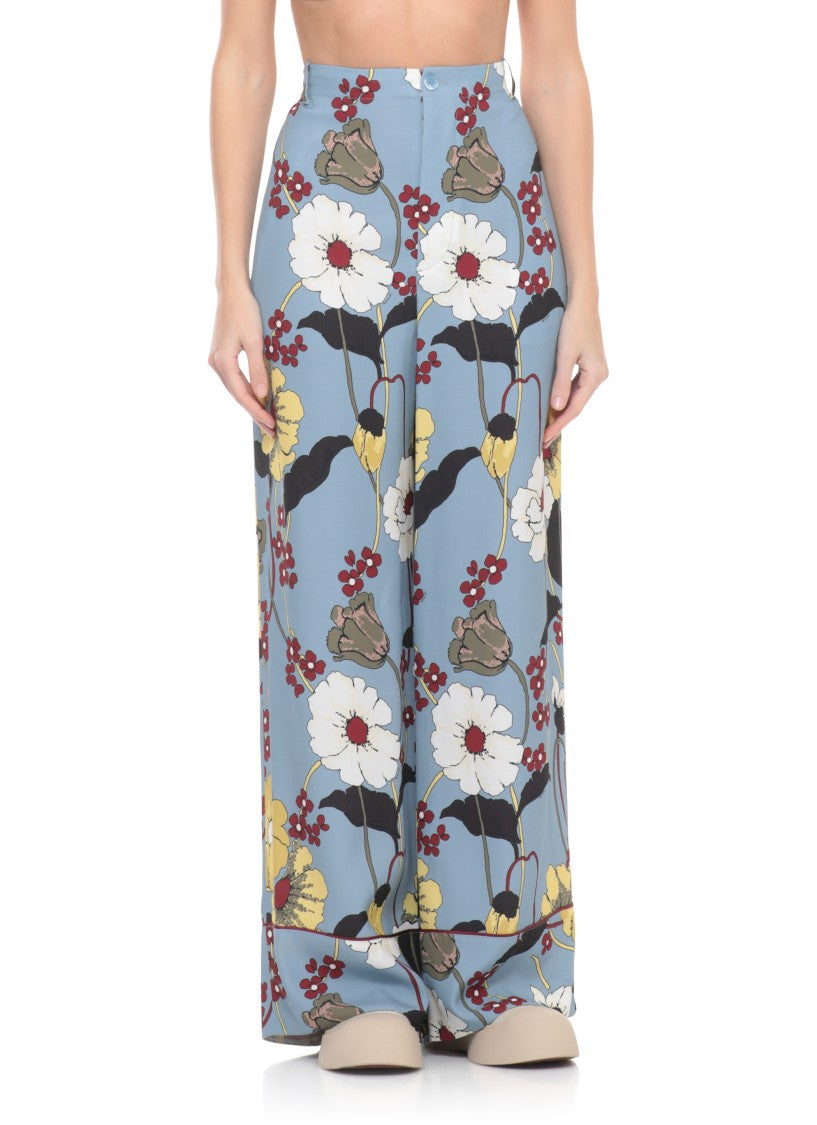 Marni Light Blue Melodia Flower Palazzo Pants