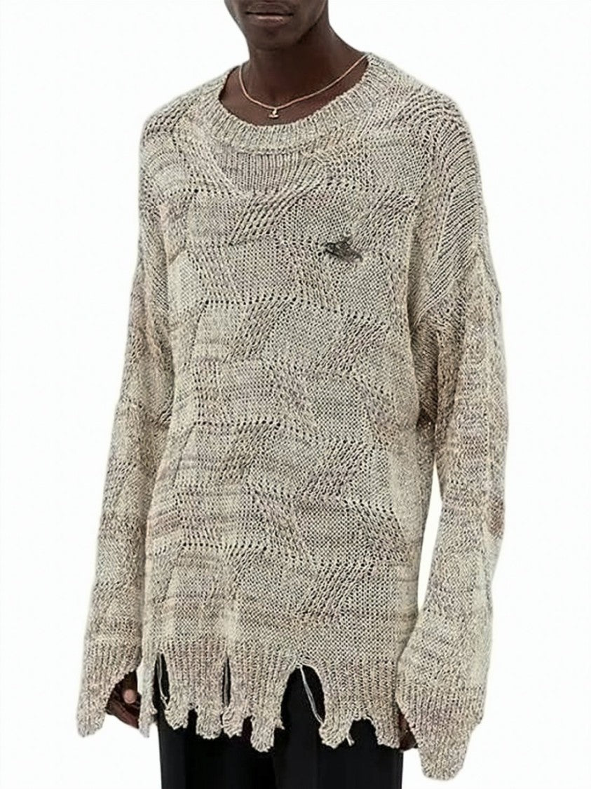Vivienne Westwood Relaxed Fit Textured Knit Sweater With Distressed Hemline