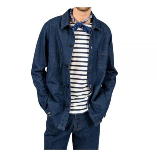 Saint James Indigo Blue Cotton Denim Jacket With Button-Up Front And Classic Collar