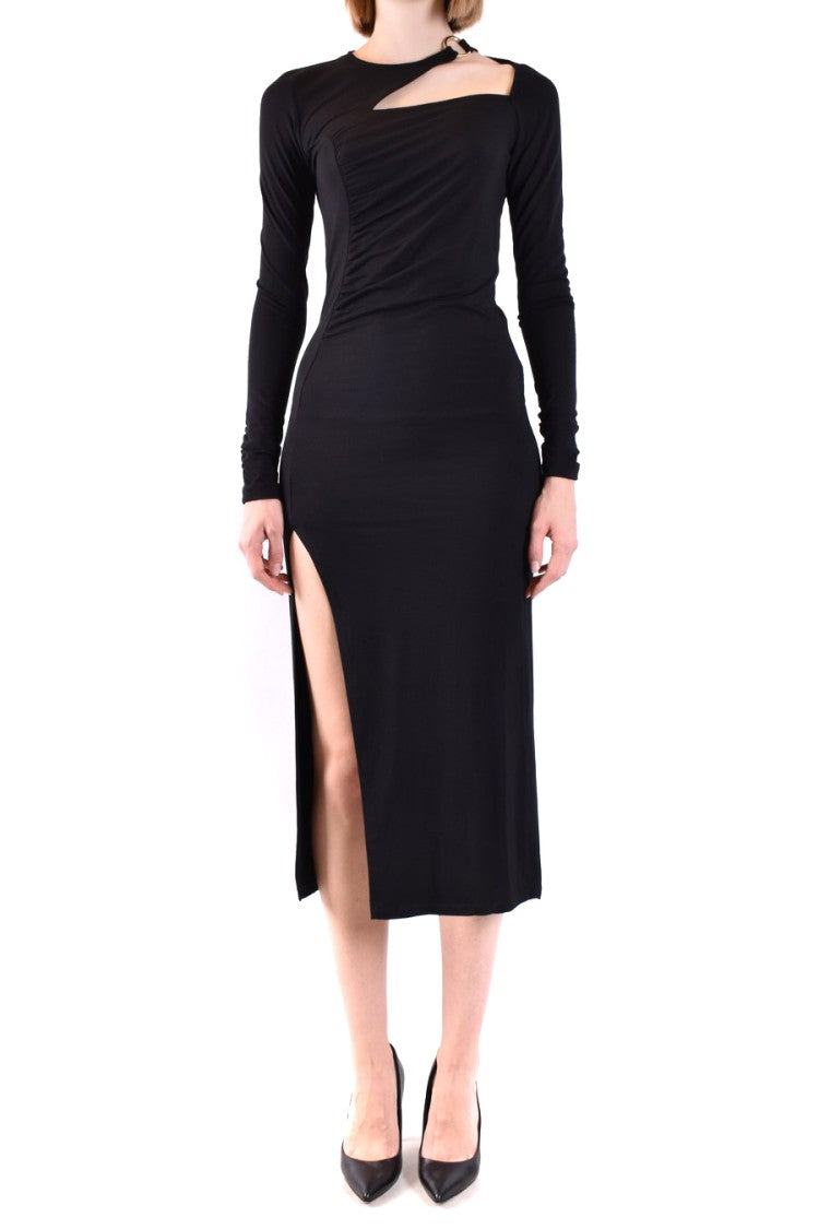 Dondup Black Midi Dress Asymmetrical Neckline High